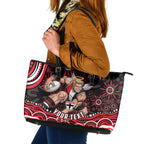 Personalized St Kilda Saints Footy Mascot Leather Tote Bag Aboriginal Dot Art - Dreamtime Football Mascot