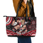 Personalized St Kilda Saints Footy Mascot Leather Tote Bag Aboriginal Dot Art - Dreamtime Football Mascot
