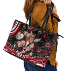 Personalized St Kilda Saints Footy Mascot Leather Tote Bag Aboriginal Dot Art - Dreamtime Football Mascot