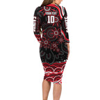 Personalized St Kilda Saints Footy Mascot Long Sleeve Bodycon Dress Aboriginal Dot Art - Dreamtime Football Mascot