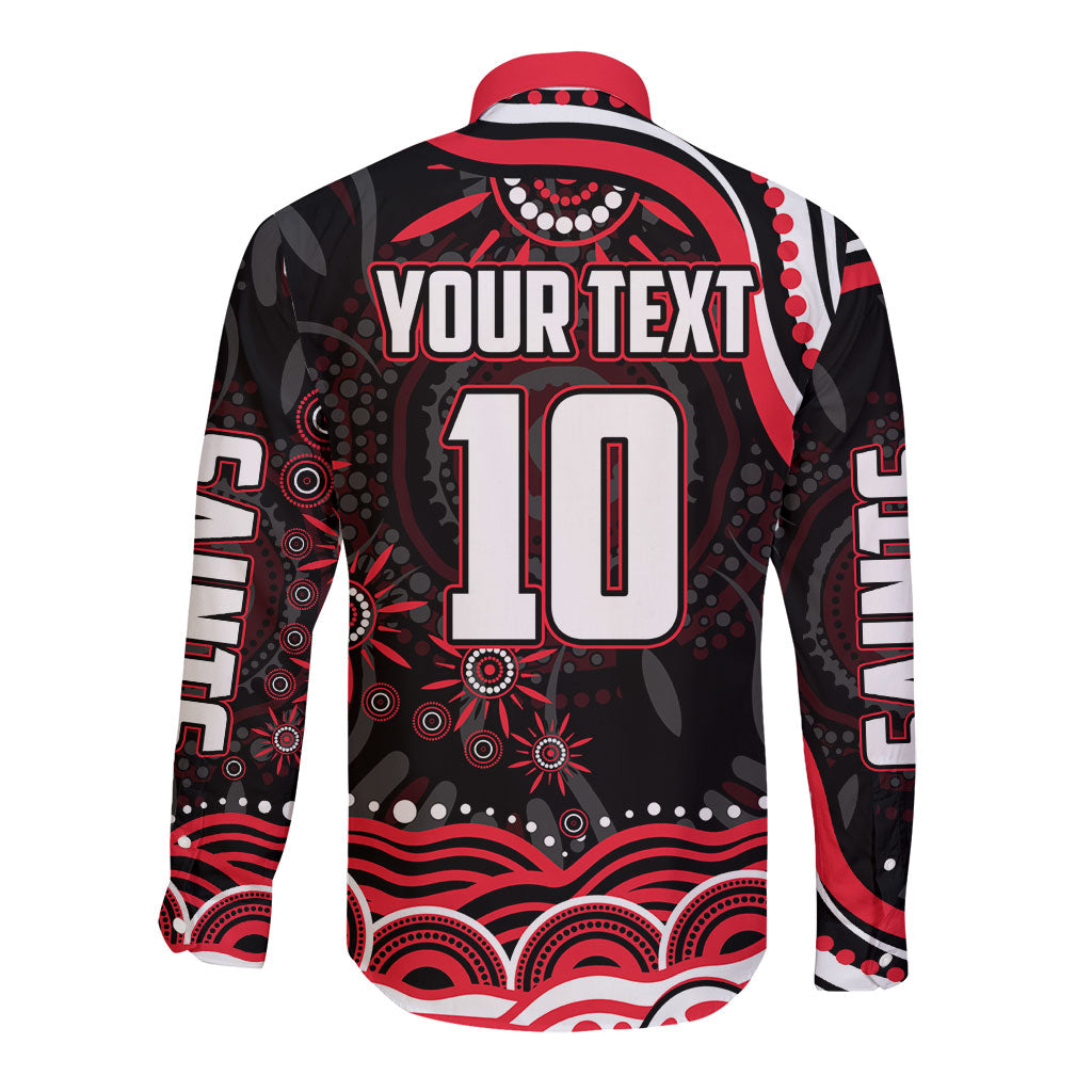 Personalized St Kilda Saints Footy Mascot Long Sleeve Button Shirt Aboriginal Dot Art - Dreamtime Football Mascot