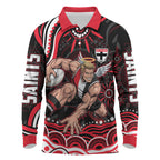 Personalized St Kilda Saints Footy Mascot Long Sleeve Polo Shirt Aboriginal Dot Art - Dreamtime Football Mascot