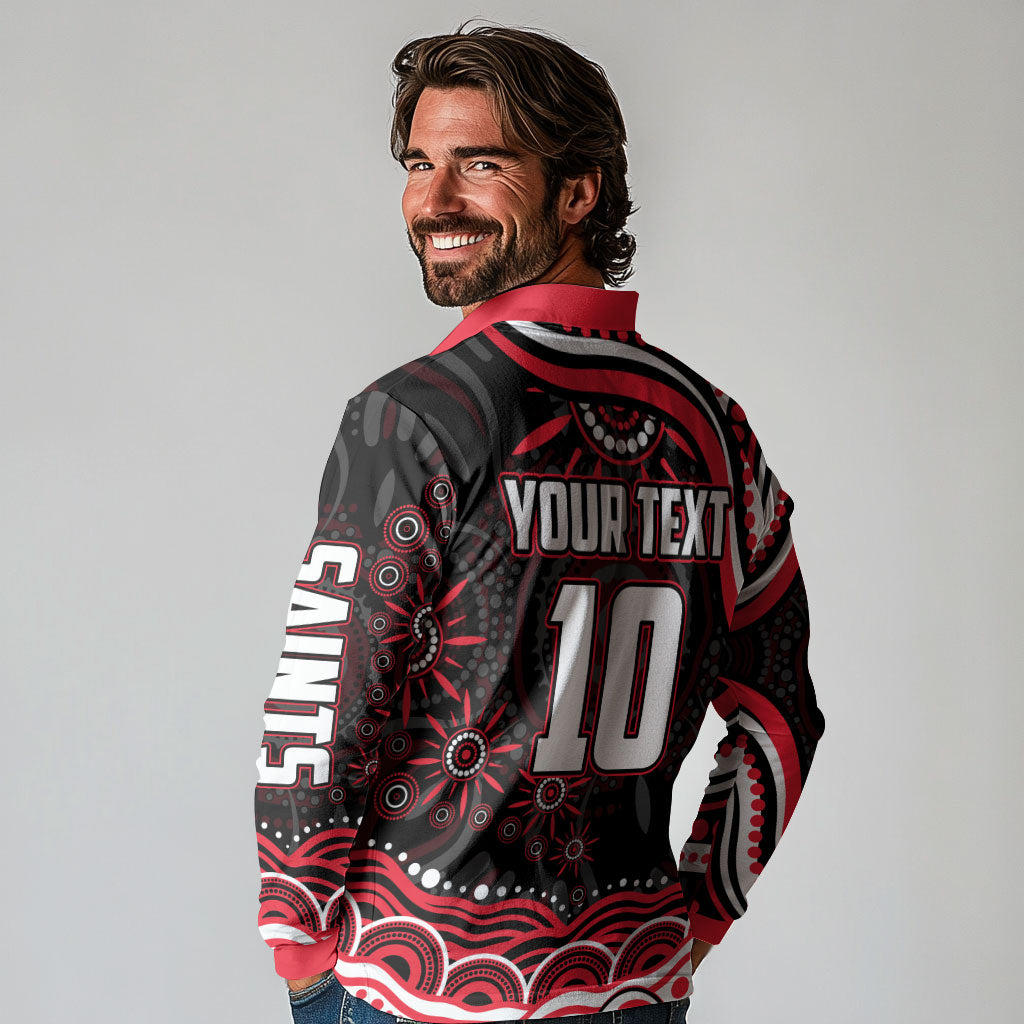 Personalized St Kilda Saints Footy Mascot Long Sleeve Polo Shirt Aboriginal Dot Art - Dreamtime Football Mascot