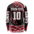 Personalized St Kilda Saints Footy Mascot Long Sleeve Shirt Aboriginal Dot Art - Dreamtime Football Mascot