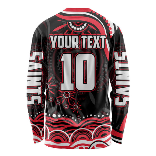 Personalized St Kilda Saints Footy Mascot Long Sleeve Shirt Aboriginal Dot Art - Dreamtime Football Mascot