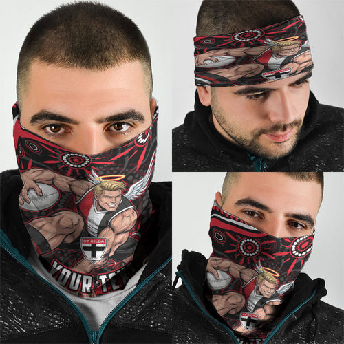Personalized St Kilda Saints Footy Mascot Neck Gaiter Aboriginal Dot Art - Dreamtime Football Mascot