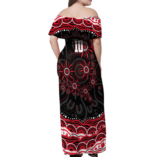 Personalized St Kilda Saints Footy Mascot Off Shoulder Maxi Dress Aboriginal Dot Art - Dreamtime Football Mascot