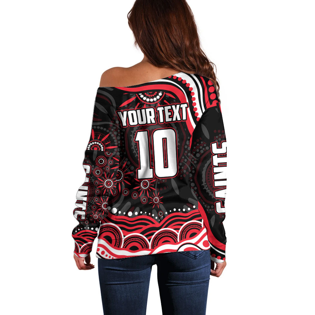 Personalized St Kilda Saints Footy Mascot Off Shoulder Sweater Aboriginal Dot Art - Dreamtime Football Mascot