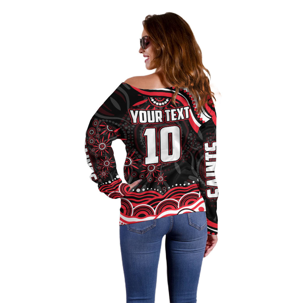 Personalized St Kilda Saints Footy Mascot Off Shoulder Sweater Aboriginal Dot Art - Dreamtime Football Mascot