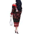 Personalized St Kilda Saints Footy Mascot Off The Shoulder Long Sleeve Dress Aboriginal Dot Art - Dreamtime Football Mascot