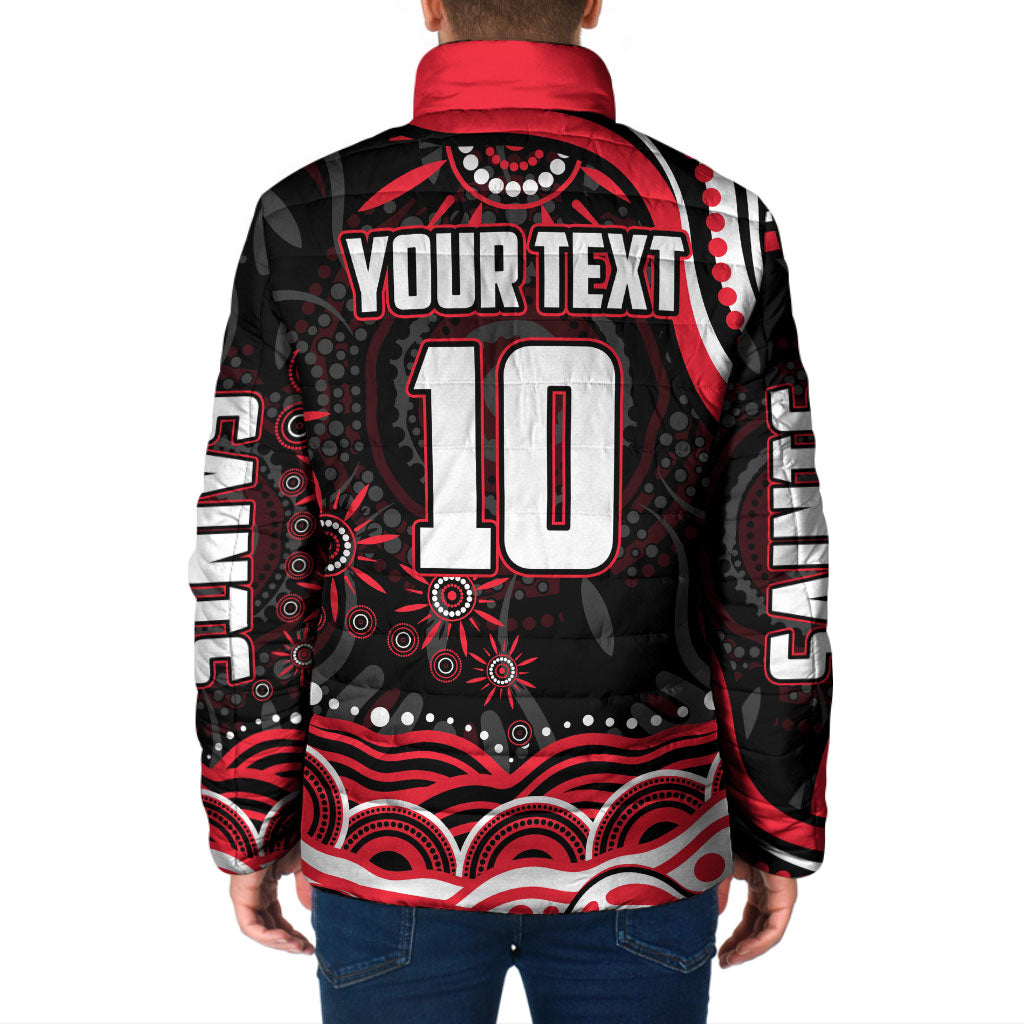 Personalized St Kilda Saints Footy Mascot Padded Jacket Aboriginal Dot Art - Dreamtime Football Mascot