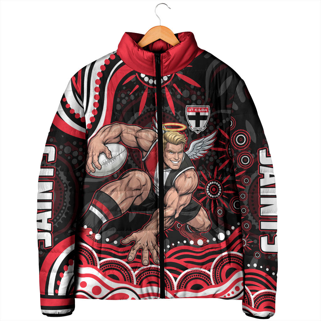 Personalized St Kilda Saints Footy Mascot Padded Jacket Aboriginal Dot Art - Dreamtime Football Mascot