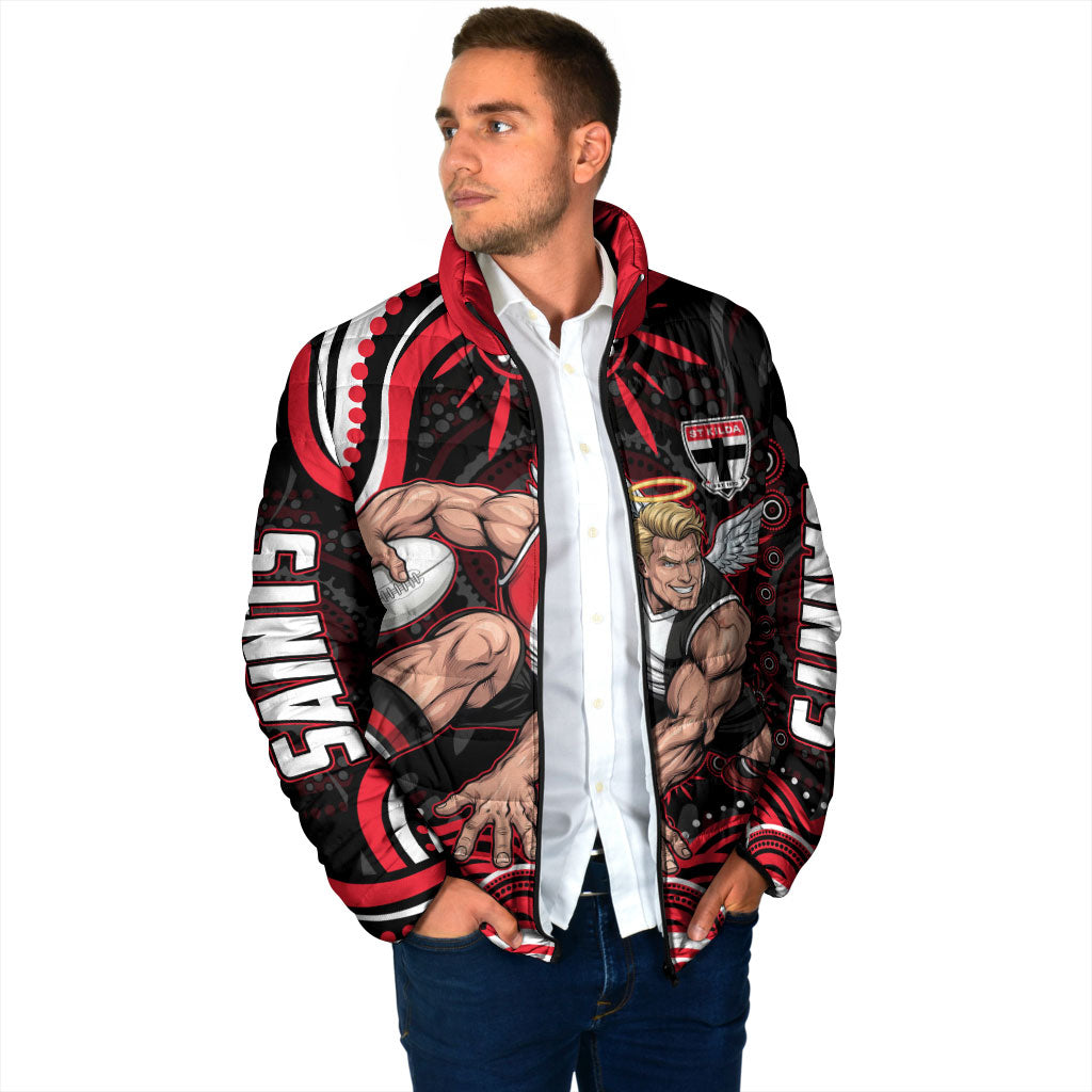 Personalized St Kilda Saints Footy Mascot Padded Jacket Aboriginal Dot Art - Dreamtime Football Mascot