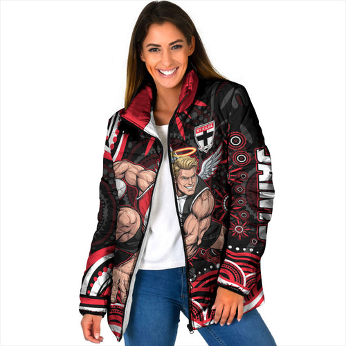 Personalized St Kilda Saints Footy Mascot Padded Jacket Aboriginal Dot Art - Dreamtime Football Mascot
