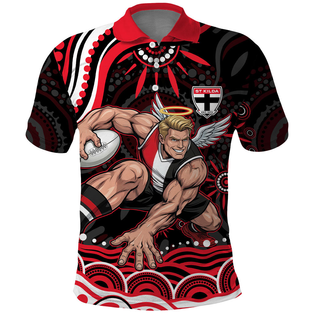Personalized St Kilda Saints Footy Mascot Polo Shirt Aboriginal Dot Art - Dreamtime Football Mascot