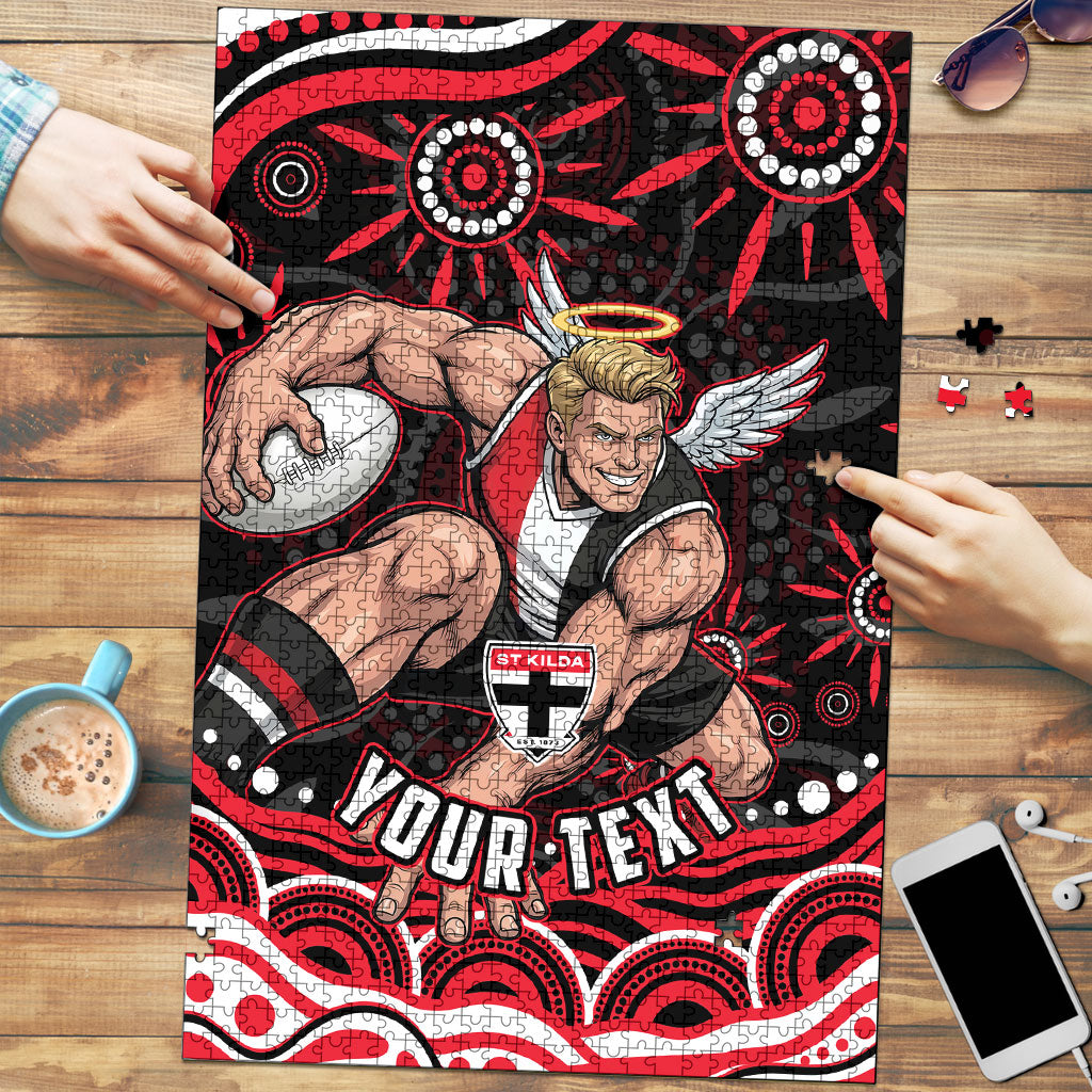 Personalized St Kilda Saints Footy Mascot Puzzle Aboriginal Dot Art - Dreamtime Football Mascot