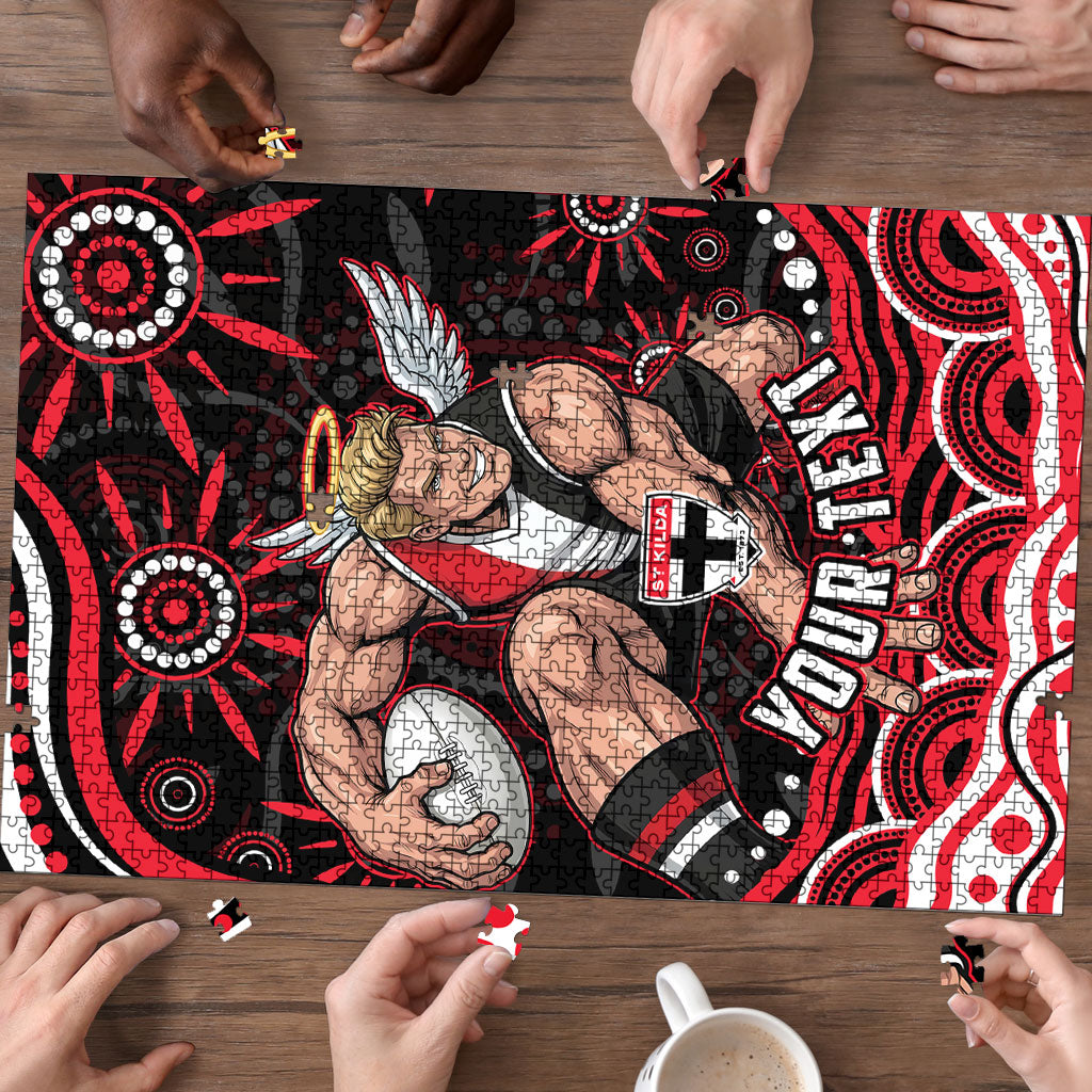 Personalized St Kilda Saints Footy Mascot Puzzle Aboriginal Dot Art - Dreamtime Football Mascot