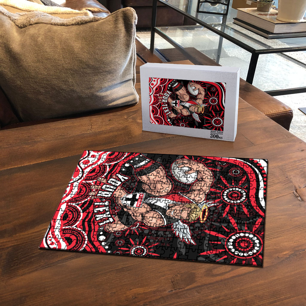 Personalized St Kilda Saints Footy Mascot Puzzle Aboriginal Dot Art - Dreamtime Football Mascot