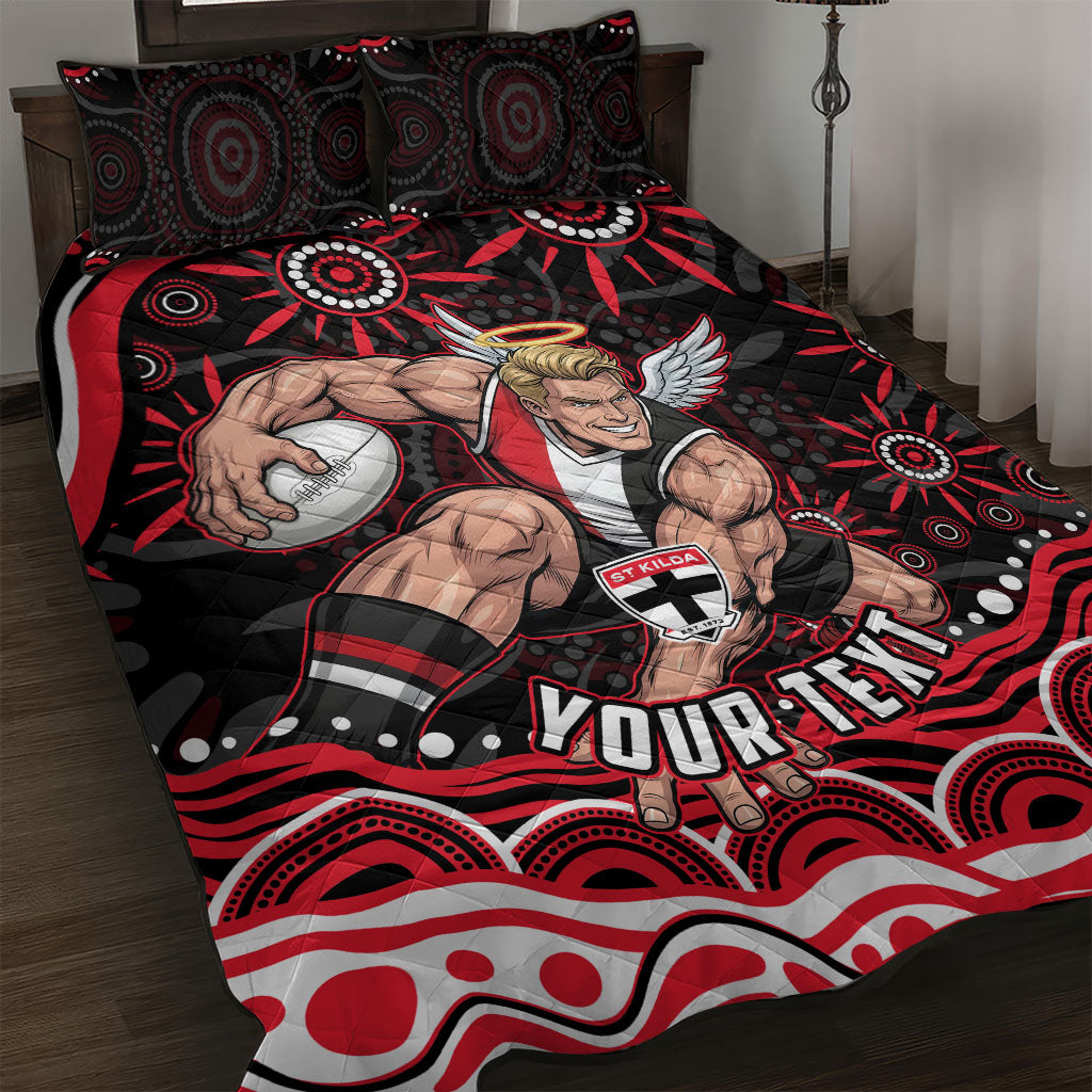 Personalized St Kilda Saints Footy Mascot Quilt Bed Set Aboriginal Dot Art - Dreamtime Football Mascot