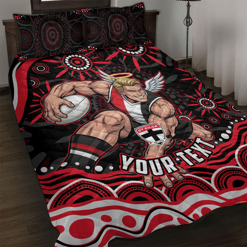 Personalized St Kilda Saints Footy Mascot Quilt Bed Set Aboriginal Dot Art - Dreamtime Football Mascot