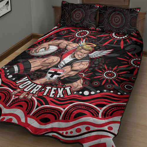 Personalized St Kilda Saints Footy Mascot Quilt Bed Set Aboriginal Dot Art - Dreamtime Football Mascot