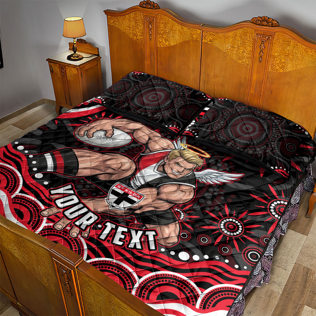 Personalized St Kilda Saints Footy Mascot Quilt Bed Set Aboriginal Dot Art - Dreamtime Football Mascot