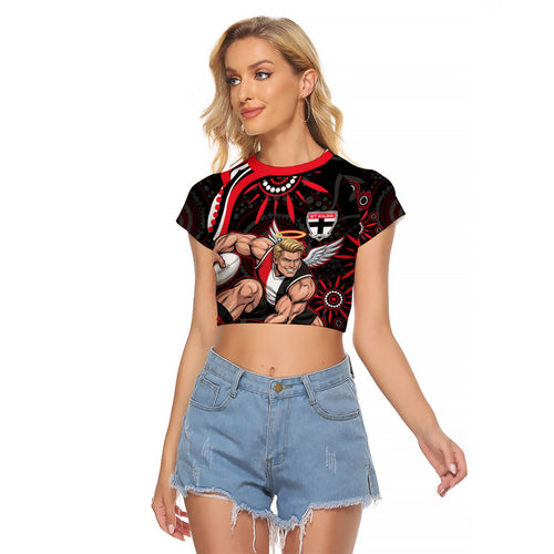Personalized St Kilda Saints Footy Mascot Raglan Cropped T Shirt Aboriginal Dot Art - Dreamtime Football Mascot