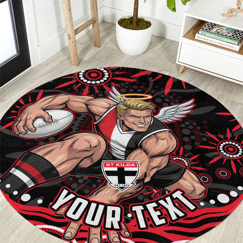 Personalized St Kilda Saints Footy Mascot Round Carpet Aboriginal Dot Art - Dreamtime Football Mascot