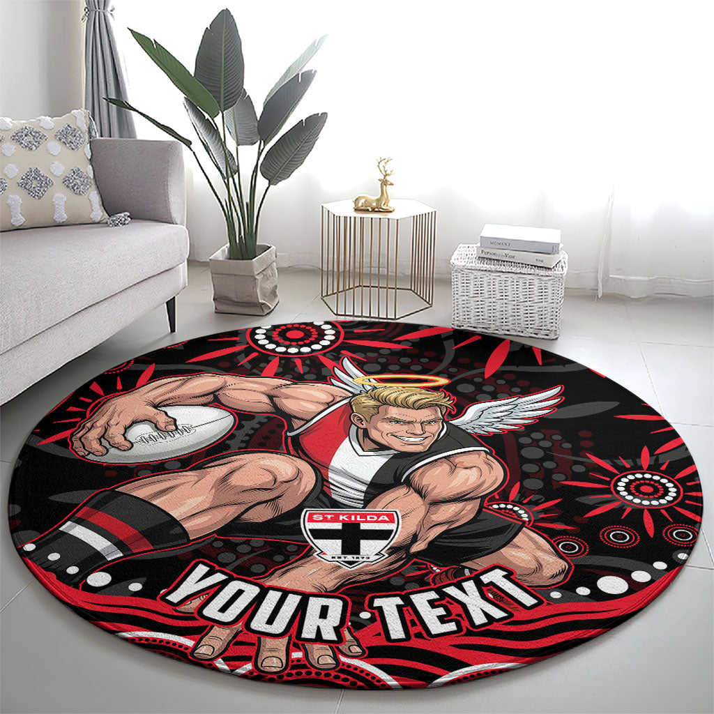 Personalized St Kilda Saints Footy Mascot Round Carpet Aboriginal Dot Art - Dreamtime Football Mascot