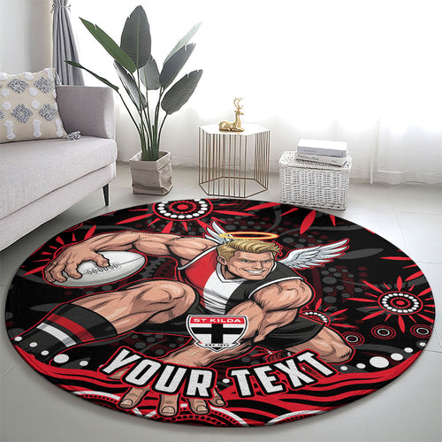 Personalized St Kilda Saints Footy Mascot Round Carpet Aboriginal Dot Art - Dreamtime Football Mascot