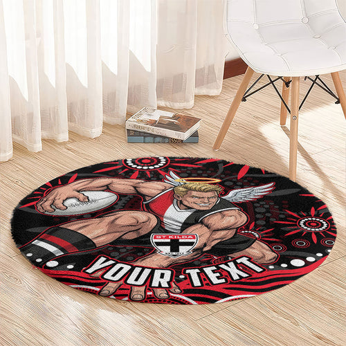 Personalized St Kilda Saints Footy Mascot Round Carpet Aboriginal Dot Art - Dreamtime Football Mascot