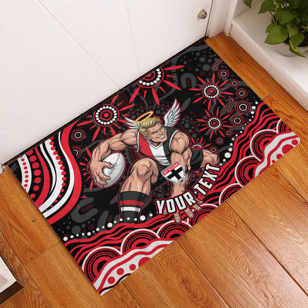 Personalized St Kilda Saints Footy Mascot Rubber Doormat Aboriginal Dot Art - Dreamtime Football Mascot