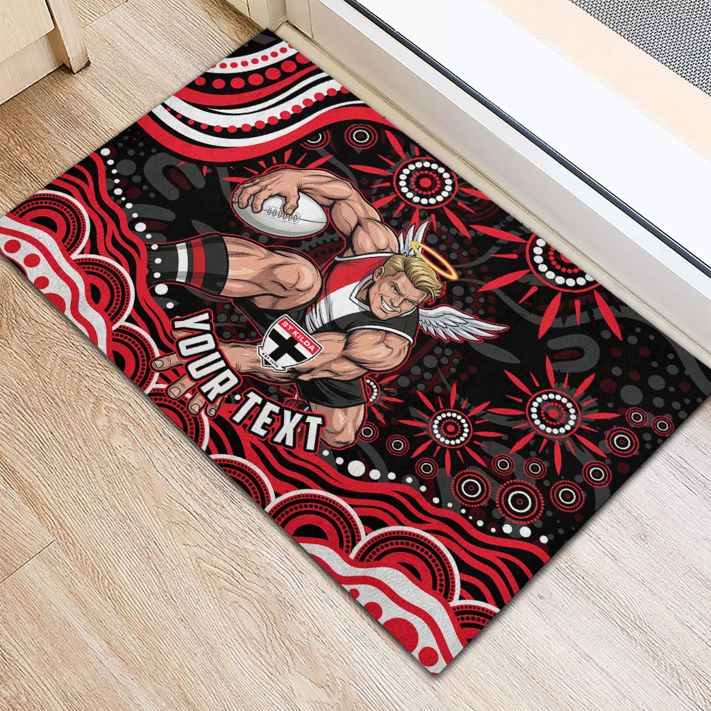 Personalized St Kilda Saints Footy Mascot Rubber Doormat Aboriginal Dot Art - Dreamtime Football Mascot