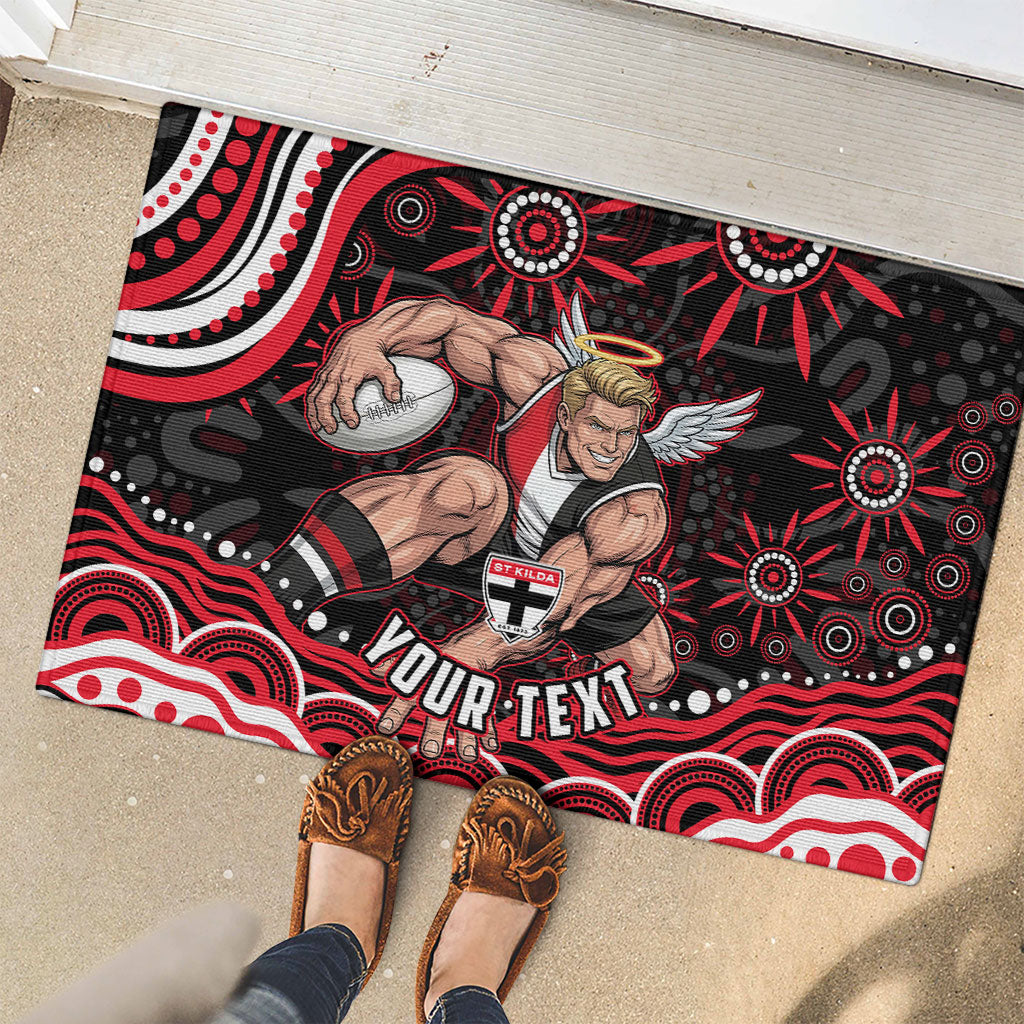 Personalized St Kilda Saints Footy Mascot Rubber Doormat Aboriginal Dot Art - Dreamtime Football Mascot