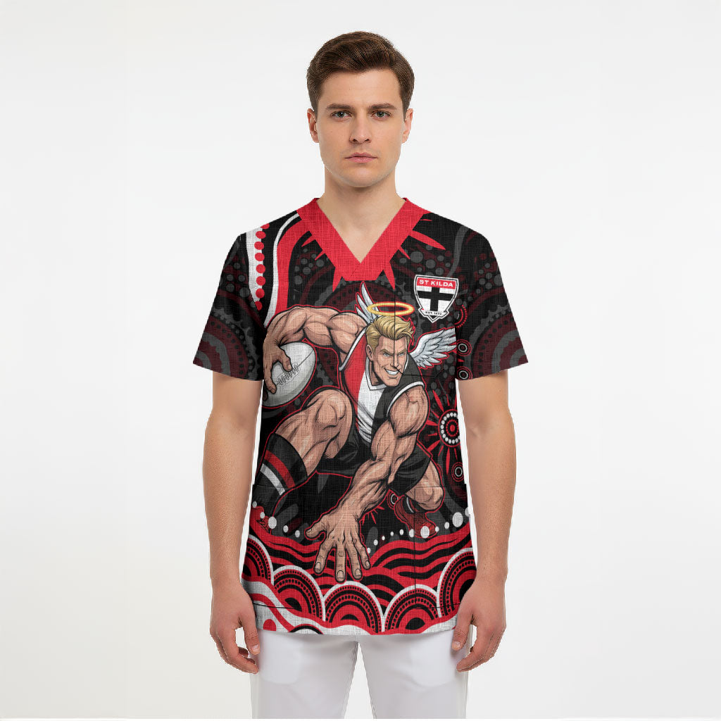 Personalized St Kilda Saints Footy Mascot Scrub Top Aboriginal Dot Art - Dreamtime Football Mascot