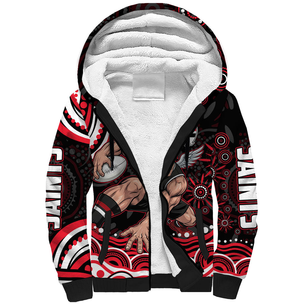 Personalized St Kilda Saints Footy Mascot Sherpa Hoodie Aboriginal Dot Art - Dreamtime Football Mascot