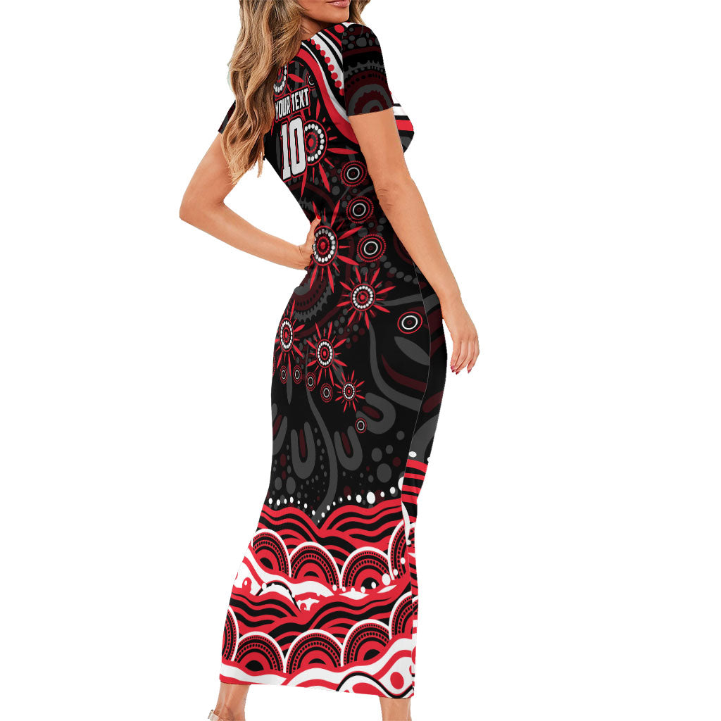 Personalized St Kilda Saints Footy Mascot Short Sleeve Bodycon Dress Aboriginal Dot Art - Dreamtime Football Mascot