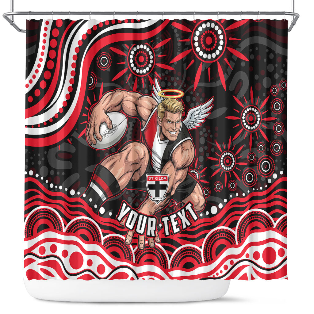 Personalized St Kilda Saints Footy Mascot Shower Curtain Aboriginal Dot Art - Dreamtime Football Mascot