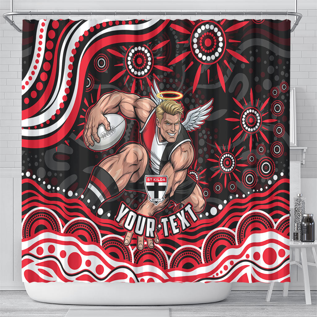 Personalized St Kilda Saints Footy Mascot Shower Curtain Aboriginal Dot Art - Dreamtime Football Mascot