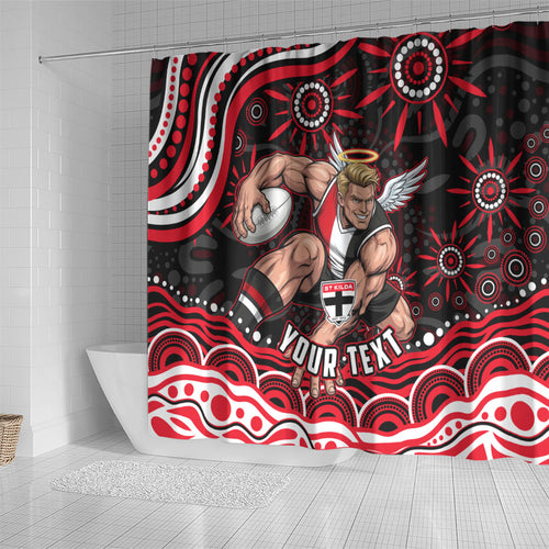 Personalized St Kilda Saints Footy Mascot Shower Curtain Aboriginal Dot Art - Dreamtime Football Mascot