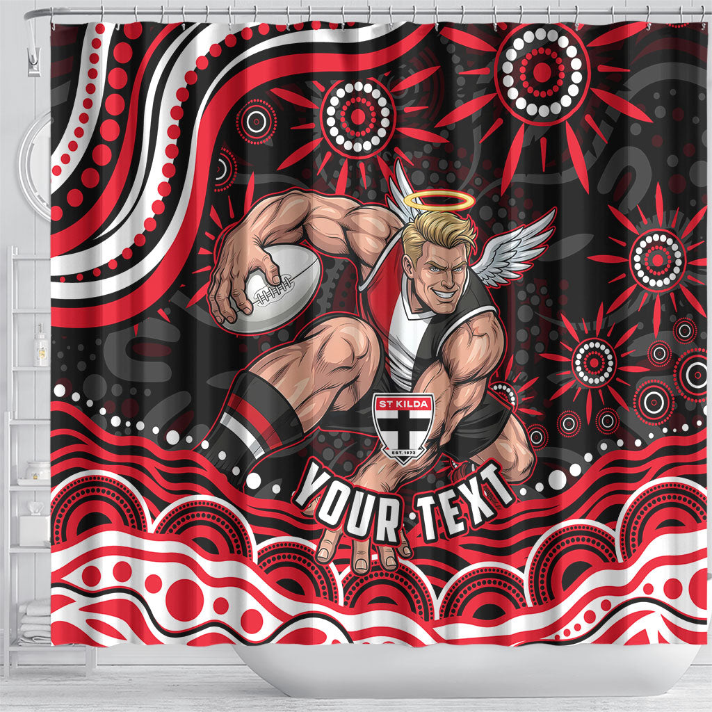 Personalized St Kilda Saints Footy Mascot Shower Curtain Aboriginal Dot Art - Dreamtime Football Mascot