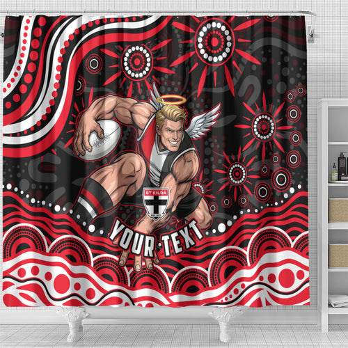 Personalized St Kilda Saints Footy Mascot Shower Curtain Aboriginal Dot Art - Dreamtime Football Mascot