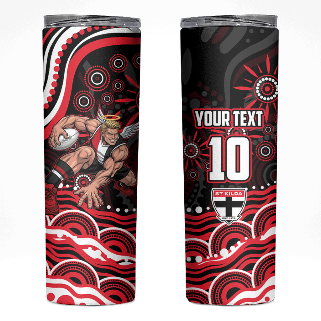 Personalized St Kilda Saints Footy Mascot Skinny Tumbler Aboriginal Dot Art - Dreamtime Football Mascot