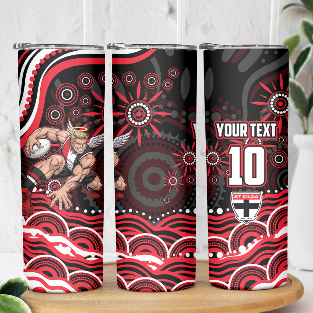 Personalized St Kilda Saints Footy Mascot Skinny Tumbler Aboriginal Dot Art - Dreamtime Football Mascot