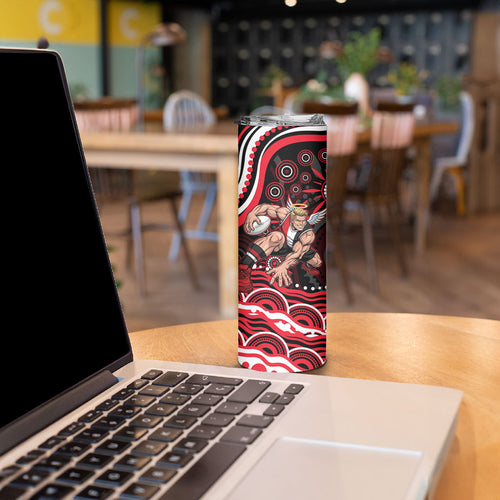 Personalized St Kilda Saints Footy Mascot Skinny Tumbler Aboriginal Dot Art - Dreamtime Football Mascot
