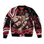 Personalized St Kilda Saints Footy Mascot Sleeve Zip Bomber Jacket Aboriginal Dot Art - Dreamtime Football Mascot