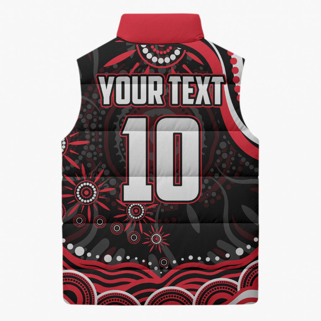 Personalized St Kilda Saints Footy Mascot Sleeveless Puffer Jacket Aboriginal Dot Art - Dreamtime Football Mascot