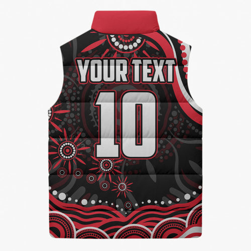 Personalized St Kilda Saints Footy Mascot Sleeveless Puffer Jacket Aboriginal Dot Art - Dreamtime Football Mascot