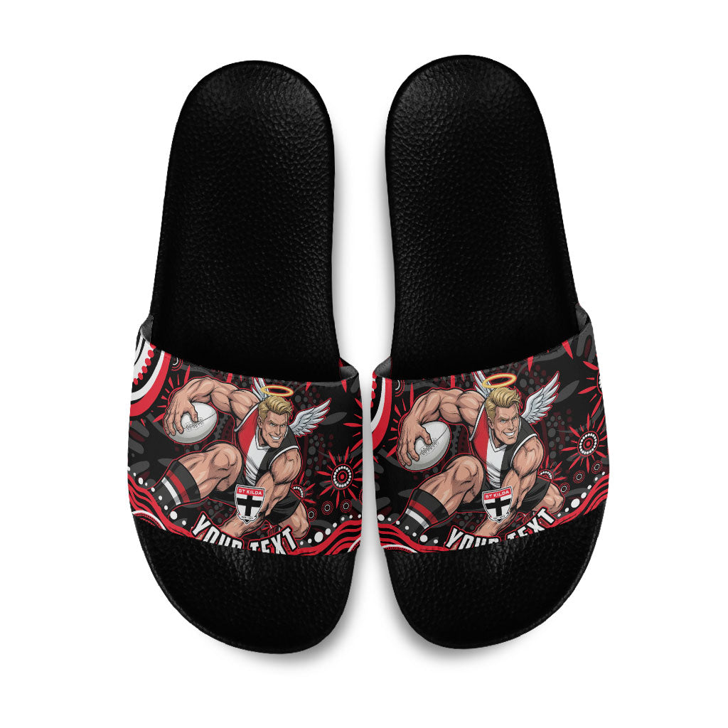 Personalized St Kilda Saints Footy Mascot Slide Sandals Aboriginal Dot Art - Dreamtime Football Mascot