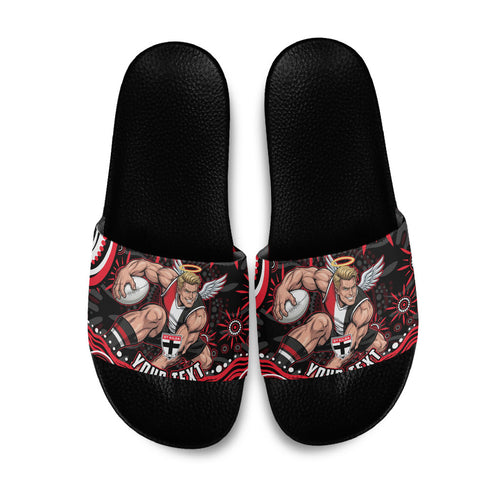Personalized St Kilda Saints Footy Mascot Slide Sandals Aboriginal Dot Art - Dreamtime Football Mascot